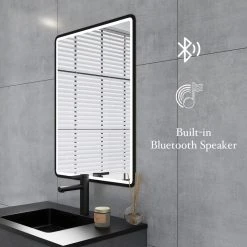 Jims Maison Rectangular Framed Wall-Mount Anti-Fog LED Light Bathroom Vanity Mirror -Laural Home Shop c431d91b026bb892 9662 w800 h800 b0 p0