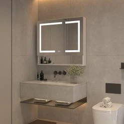 Modland Modern LED Mirror Medicine Cabinet With 3-Touch Switches, Aluminum Natural Color Oxidation -Laural Home Shop c4f1e4bb039447b7 9083 w800 h800 b0 p0