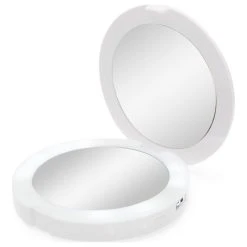 Impressions Vanity Company ChargeUp LED Compact Mirror & USB Power Bank, Compact Illuminated Mirror, White