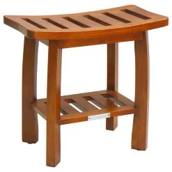 Oceanstar Design Solid Wood Spa Shower Bench With Storage Shelf, Teak Color Finish