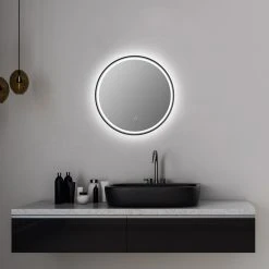 Altair Palme Round Framed Bathroom/Vanity LED Lighted Wall Mirror, Matte Black, 24" -Laural Home Shop c6f1c92c028610e6 8092 w800 h800 b0 p0