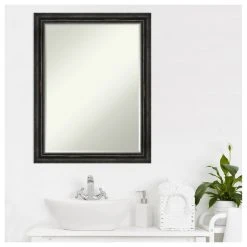 Amanti Art Rustic Pine Black Narrow Petite Bevel Wood Bathroom Wall Mirror 21.5 X 27.5 In. -Laural Home Shop c72181ea03b79140 7791 w800 h800 b1 p0