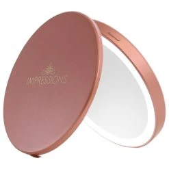Impressions Vanity Company Solar Wireless LED Compact Mirror, Adjustable Brightness, Rose Gold