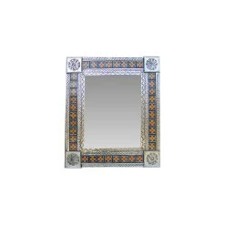 Fine Crafts & Imports Medium Silver Flower Tile Talavera Tin Mirror