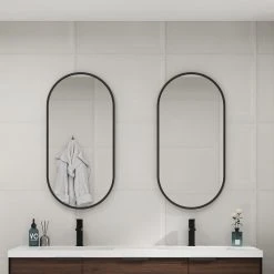 BNK Black Oval Wall-Mirror With Metal Frame,Hangs Vertical Or Horizontal