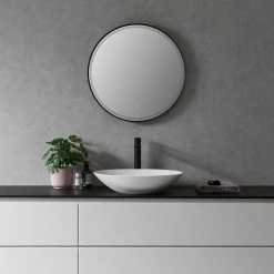 Altair Palme Round Framed Bathroom/Vanity LED Lighted Wall Mirror, Matte Black, 24" -Laural Home Shop c7e1388f028610de 8092 w800 h800 b0 p0