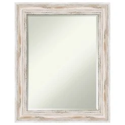 Amanti Art Alexandria White Wash Beveled Wood Bathroom Wall Mirror - 23 X 29 In.