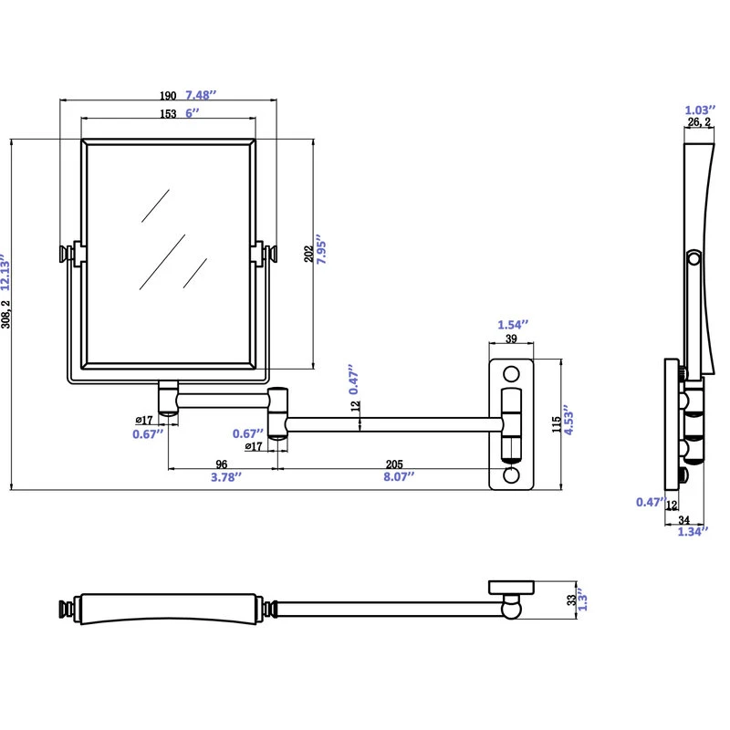 American Imaginations 16.36-in. Rectangle Stainless Steel Wall Mount Magnifying Mirror In Chrome Color 4 American Imaginations 16.36-in. Rectangle Stainless Steel Wall Mount Magnifying Mirror In Chrome Color - Image 2