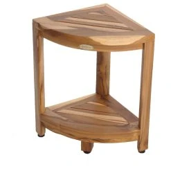Ecodecors Earthyteak Corner Teak Shower Stools Or Shelf, 12"x12"x18"
