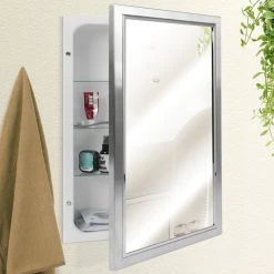 Head West, Inc. Head West Brushed Nickel And Chrome Recessed Medicine Cabinet Mirror, 16x26" 9 Head West, Inc. Head West Brushed Nickel And Chrome Recessed Medicine Cabinet Mirror, 16x26" -Laural Home Shop cd0121b20fd92623 3395 w800 h800 b0 p0