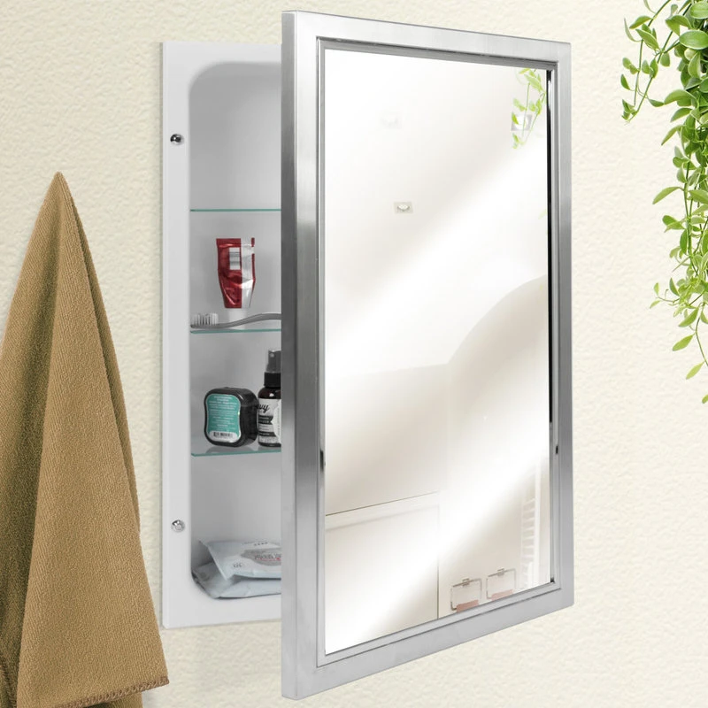 Head West, Inc. Head West Brushed Nickel And Chrome Recessed Medicine Cabinet Mirror, 16x26" 4 Head West, Inc. Head West Brushed Nickel And Chrome Recessed Medicine Cabinet Mirror, 16x26" - Image 2