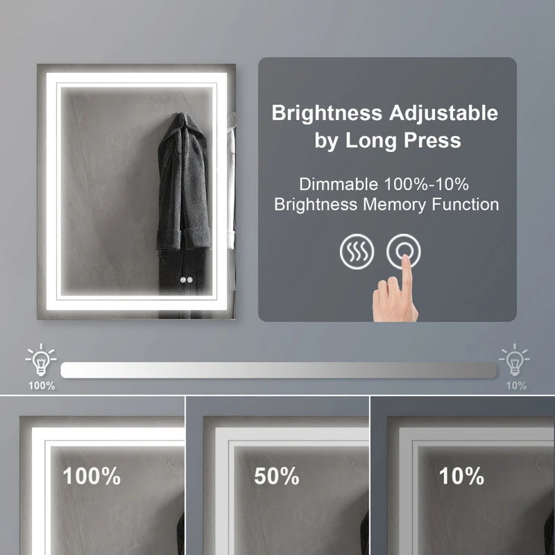 Wellfor Frameless LED Lighted Dimmable Bathroom Vanity Mirror With Defogger, 28"x36" 7 Wellfor Frameless LED Lighted Dimmable Bathroom Vanity Mirror With Defogger, 28"x36" - Image 5