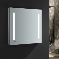 Fresca Tiempo Bathroom Medicine Cabinet With LED Lighting And Defogger, 30"x30" -Laural Home Shop ceb1fb9a0f08f5d0 3004 w800 h800 b0 p0