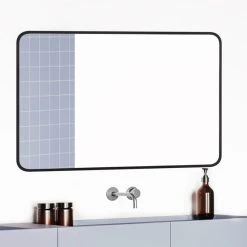 LEDEL Modern Rounded Rectangular Metal Framed Bathroom Vanity Mirror, 24"x40" 16 LEDEL Modern Rounded Rectangular Metal Framed Bathroom Vanity Mirror, 24"x40" -Laural Home Shop cf71e88703ede6f7 8984 w800 h800 b0 p0