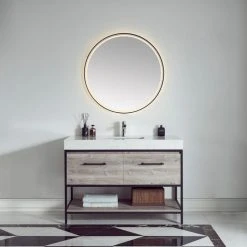 Vinnova Horizontal Round LED Wall Mount Bathroom Vanity Mirror Black Frame, 36 Inch -Laural Home Shop d281d8e3026a799d 1871 w800 h800 b0 p0