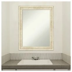 Amanti Art Country White Wash Non-Beveled Wood Bathroom Wall Mirror - 22.5 X 28.5 In. -Laural Home Shop d3c1e00e02bddde2 6146 w800 h800 b1 p0