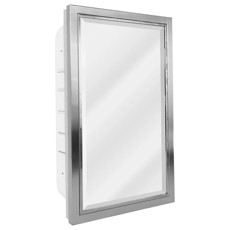 Head West, Inc. Head West Brushed Nickel And Chrome Recessed Medicine Cabinet Mirror, 16x26" 3 Head West, Inc. Head West Brushed Nickel And Chrome Recessed Medicine Cabinet Mirror, 16x26"