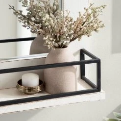 Uniek Cates Framed Wall Mirror With Shelf, White 24x31 -Laural Home Shop d421bf9301ef1b9f 6238 w800 h800 b0 p0