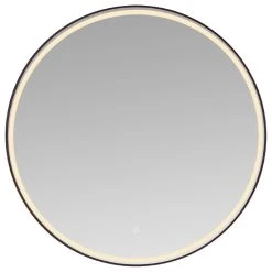 Vinnova Horizontal Round LED Wall Mount Bathroom Vanity Mirror Black Frame, 36 Inch