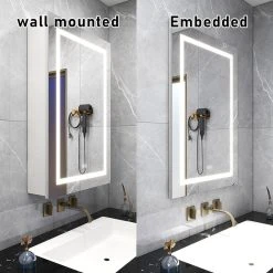 Modland Recessed Or Surface Mount Frameless Medicine Cabinet W/ LED Light & 2 Mirrors, Left Door