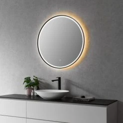 Altair Palme Round Framed Bathroom/Vanity LED Lighted Wall Mirror, Matte Black, 32" -Laural Home Shop d651062d028610e6 8118 w800 h800 b0 p0