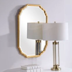 Unique Mirrors Lightly Antiqued Metallic Gold Leaf Oval Wall Mirror, Bathroom Mirror, 22 X 32 -Laural Home Shop d6b1a51c00ae9044 0081 w800 h800 b0 p0