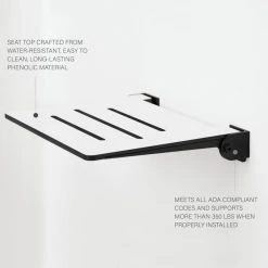 Seachrome Corporation Seachrome SlimLine Folding Wall Mount Shower Seat, White With Matte Black -Laural Home Shop d6d1a6b3011ea9e3 4671 w800 h800 b0 p0