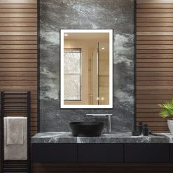 Bathroom Mirrors Rectangle Framed LED Mirror Anti-Fog, Dimmer Touch Sensor, Matte Black, 30"x40" -Laural Home Shop d8910505038f2746 6334 w800 h800 b0 p0