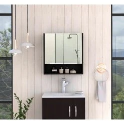 FM FURNITURE Ozark 24" Medicine Cabinet With Mirror, Black Wengue 15 FM FURNITURE Ozark 24" Medicine Cabinet With Mirror, Black Wengue -Laural Home Shop d901b05403650d50 7924 w800 h800 b0 p0