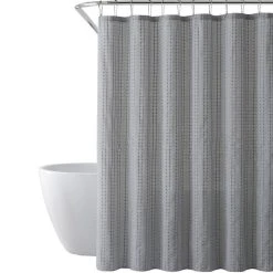 Saro Lifestyle Solid Color Shower Curtain With Stitched Line Design, Grey