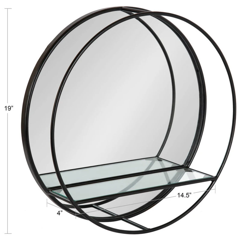 Uniek Kei Modern Round Accent Mirror With Shelf, Black 19 Diameter 4 Uniek Kei Modern Round Accent Mirror With Shelf, Black 19 Diameter - Image 2