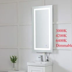 Elegant Furniture & Lighting Touch Sensor Hardwired LED Mirror, Color Changing Temp 3000K/4200K/6400K, 20"x40 -Laural Home Shop dbf161d40c706ab9 2981 w800 h800 b0 p0