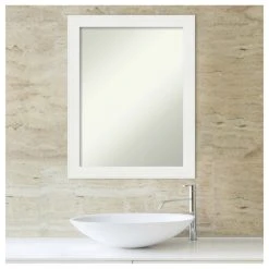Amanti Art Vanity White Narrow Non-Beveled Bathroom Wall Mirror - 21.5 X 27.5 In. -Laural Home Shop dc51ca5602bddc78 7560 w800 h800 b1 p0