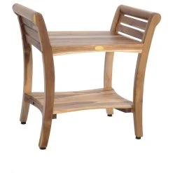 EcoDecors EarthyTeak Symmetry 24" Teak Shower Bench With Shelf And LiftAide Arms