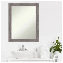 Amanti Art Pinstripe Plank Grey Narrow Non-Beveled Bathroom Wall Mirror - 21.5 X 27.5 In. -Laural Home Shop dca11e9d02bdddea 6191 w800 h800 b1 p0
