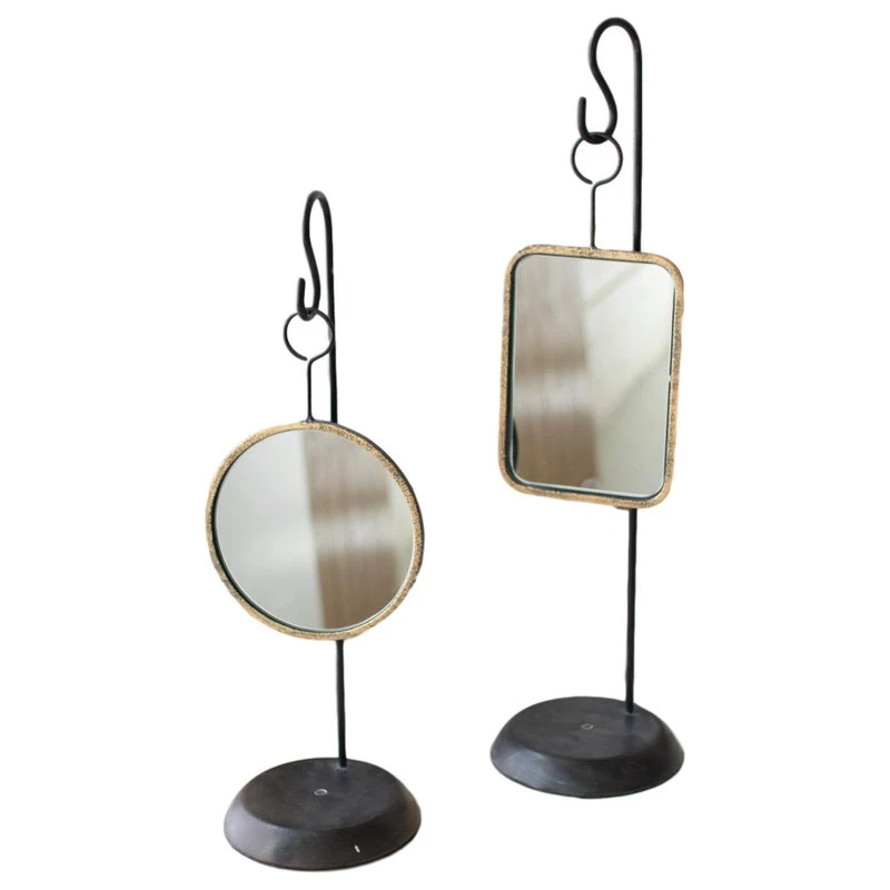 My Swanky Home Antiqued Gold Metal Frame Mirror With Hanging Stand, 2-Piece Set 3 My Swanky Home Antiqued Gold Metal Frame Mirror With Hanging Stand, 2-Piece Set