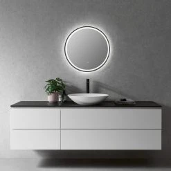 Altair Palme Round Framed Bathroom/Vanity LED Lighted Wall Mirror, Matte Black, 24" -Laural Home Shop dd81ba3d028610da 8092 w800 h800 b0 p0