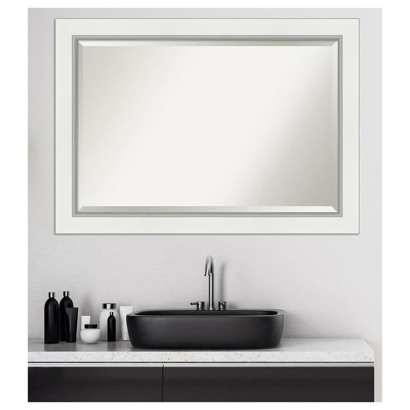 Amanti Art Eva White Silver Beveled Bathroom Wall Mirror - 41.5 X 29.5 In. 7 Amanti Art Eva White Silver Beveled Bathroom Wall Mirror - 41.5 X 29.5 In. - Image 5