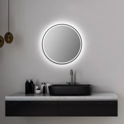 Altair Palme Round Framed Bathroom/Vanity LED Lighted Wall Mirror, Matte Black, 32" -Laural Home Shop de11dea2028610e9 8118 w800 h800 b0 p0