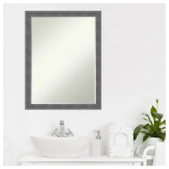 Amanti Art Dixie Grey Rustic Petite Bevel Wood Bathroom Wall Mirror 20.25 X 26.25 In. -Laural Home Shop de319c3c03b79116 7723 w800 h800 b1 p0
