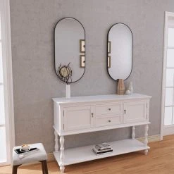 BNK Black Oval Wall-Mirror With Metal Frame,Hangs Vertical Or Horizontal -Laural Home Shop df519eec02513e20 6880 w800 h800 b0 p0