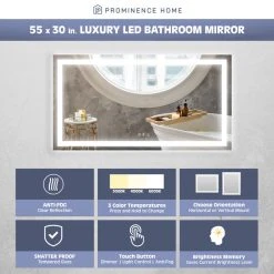 Prominence Home Luxury LED Bathroom/Wall Mirror, 55"x30" -Laural Home Shop df51fd8f03474a36 2110 w800 h800 b0 p0