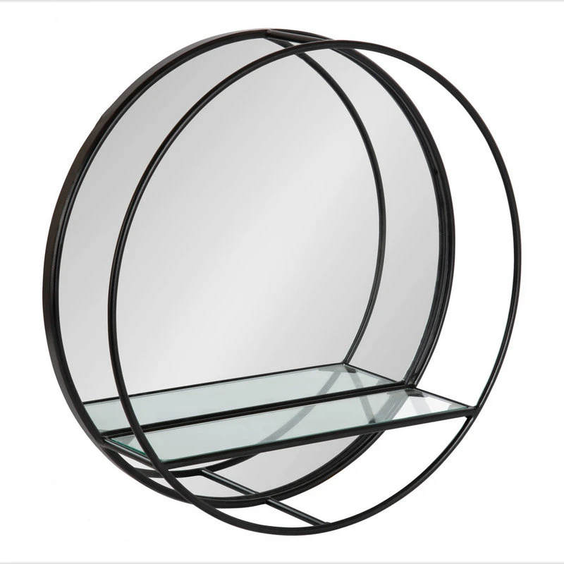 Uniek Kei Modern Round Accent Mirror With Shelf, Black 19 Diameter 3 Uniek Kei Modern Round Accent Mirror With Shelf, Black 19 Diameter