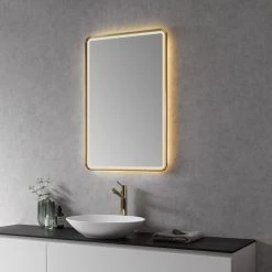Altair Viaggi Rectangle Framed Bathroom/Vanity LED Wall Mirror, Brushed Gold, 24" -Laural Home Shop e011cefa02b352e5 8079 w800 h800 b0 p0