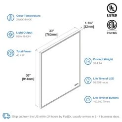Blossom Kitchen & Bath Supply Fogless, Dimmable, Color Temperature Adjustable LED Mirror, Matte Black, 30x36 -Laural Home Shop e1711b32016899d3 7274 w800 h800 b1 p0