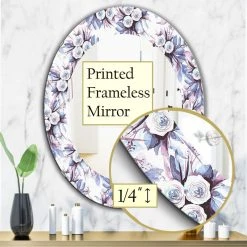 Designart Purple Bloom 1 Traditional Frameless Oval Or Round Bathroom Mirror, 24 -Laural Home Shop e171736a0334d02c 8577 w800 h800 b0 p0