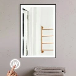 Bathroom Mirrors Rectangle Framed LED Mirror Anti-Fog, Dimmer Touch Sensor, Matte Black, 30"x40" -Laural Home Shop e43125c40390ac8f 6334 w800 h800 b0 p0