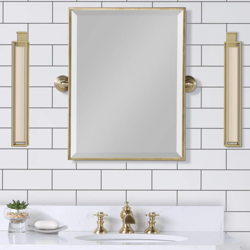 Water Creation Water-Creation Empire 18"x24" In. Metal Rectangular Mirror In Satin Gold PVD 6 Water Creation Water-Creation Empire 18"x24" In. Metal Rectangular Mirror In Satin Gold PVD - Image 4
