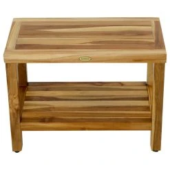 EcoDecors EarthyTeak Classic Teak Shower Bench With Shelf, 24"