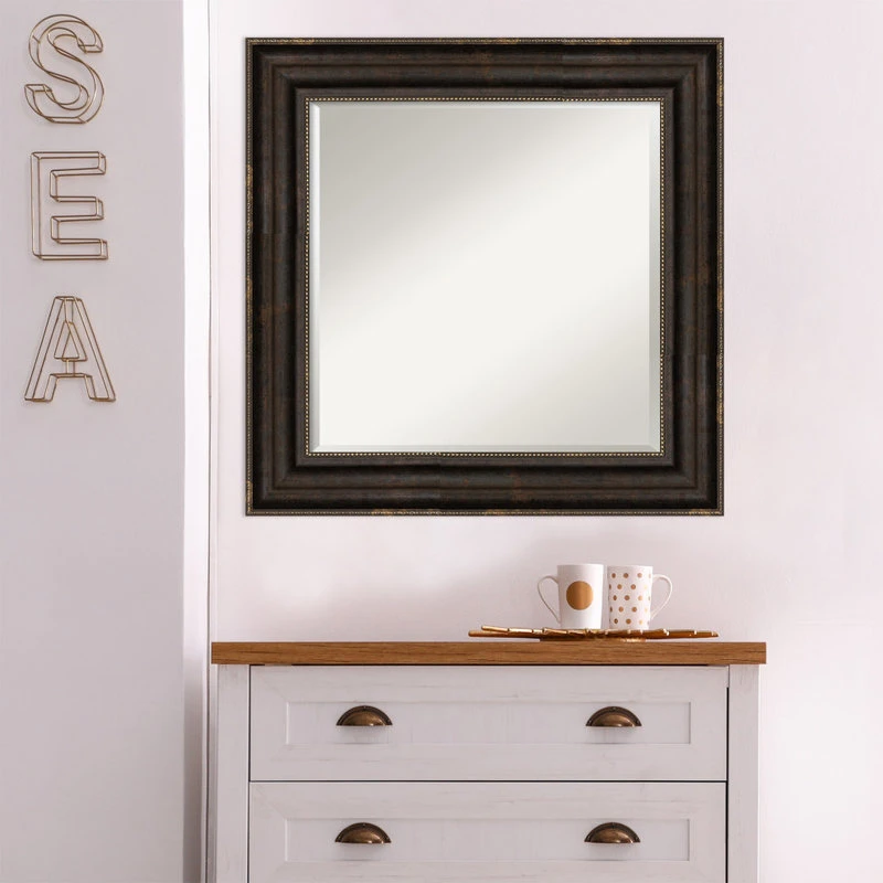 Amanti Art Stately Bronze Framed Beveled Bathroom Vanity Wall Mirror, 26.25x26.25" 6 Amanti Art Stately Bronze Framed Beveled Bathroom Vanity Wall Mirror, 26.25x26.25" - Image 4
